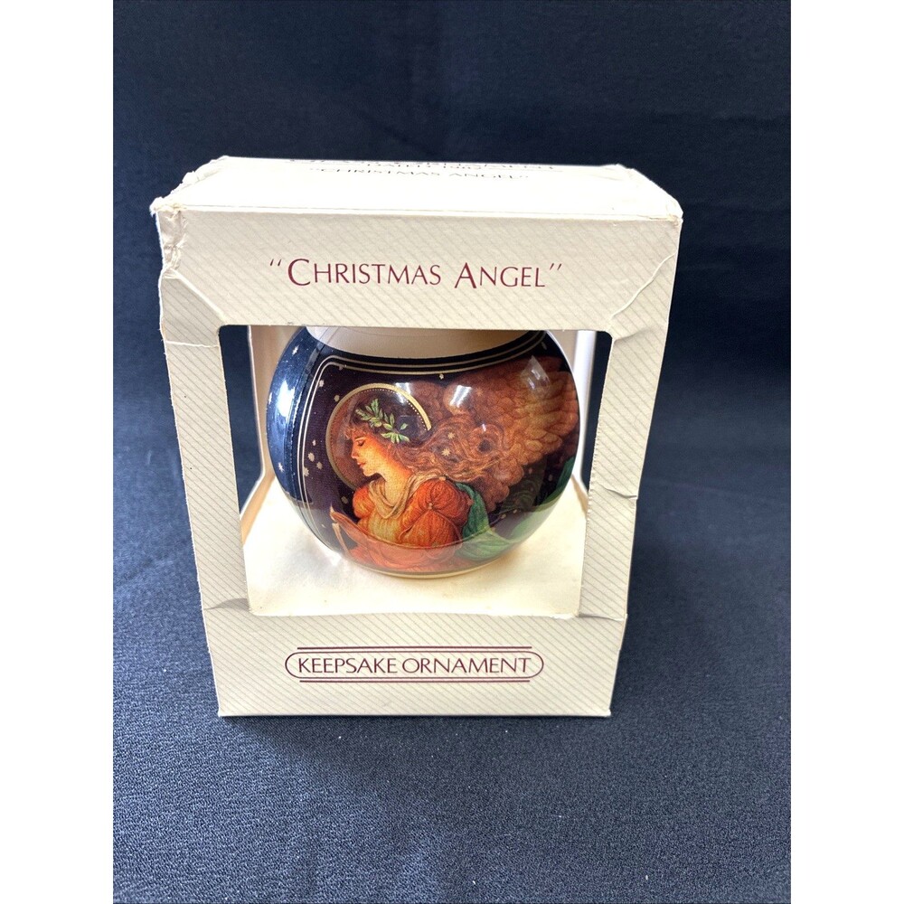 Vintage 1982 Hallmark Glass Ball Ornament Christmas Angel Heaven Keepsake Boxed